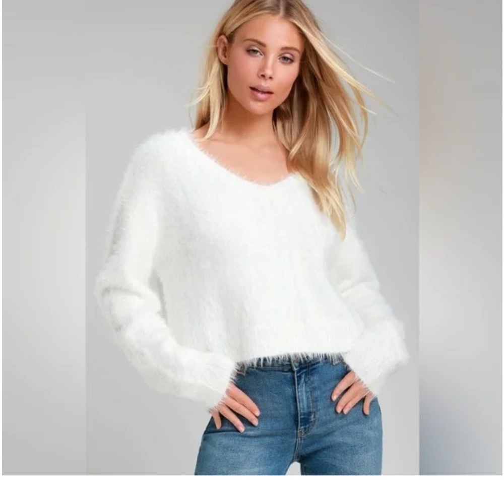 Lulu's Soft White V-Neck Sweater